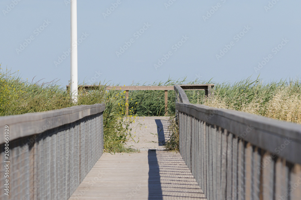 Obraz premium Salgados trail boardwalk leading through nature in portugal