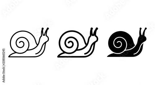 Snail Icons Set, Simple Outline and Silhouette Vector Graphics, Slow Movement Symbol