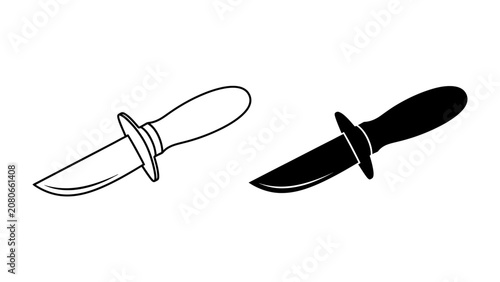 Принти на полотні Oyster Knife Set: A pair of oyster knives, one outlined and the other in silhouette, showcasing their design and function for opening shellfish