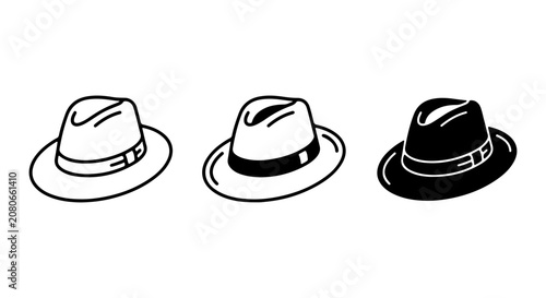 Bild auf Leinwand Classic Fedora Hats Collection, Vintage Style Headwear Icons, Black and White Fa