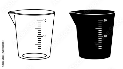 Bild auf Leinwand Measuring Cups: A set of two measuring cups, one transparent with black markings and the other a solid black silhouette, showcase precise volume measurement for various applications