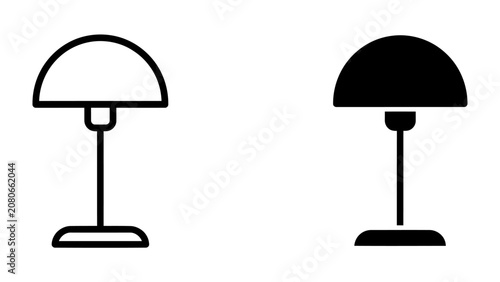 Принти на полотні Desk Lamp Icons: A set of two desk lamp icons, one outlined and one solid black, representing a simple and functional design