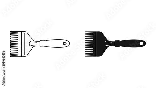 Fényképezés Pastry Brush Icon: A culinary tool designed for basting and glazing, depicted as a stylized pastry brush in both outline and solid silhouette form, representing a kitchen essential