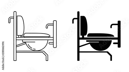 Bild auf Leinwand Commode Chair Icons: A pair of simple line art and silhouette icons depict a commode chair, highlighting its design and functionality for accessibility and care