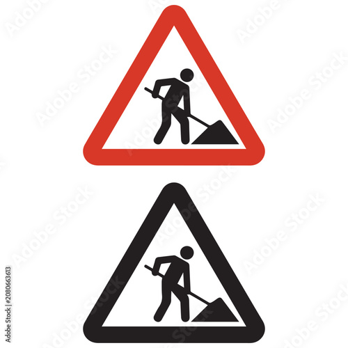 Men at work vector sign set with under construction triangle warning layout