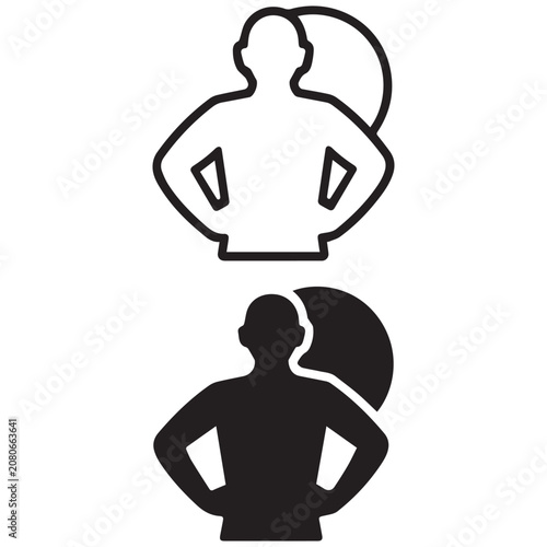 Personal confidence vector icon set with leadership motivation and power pose silhouette