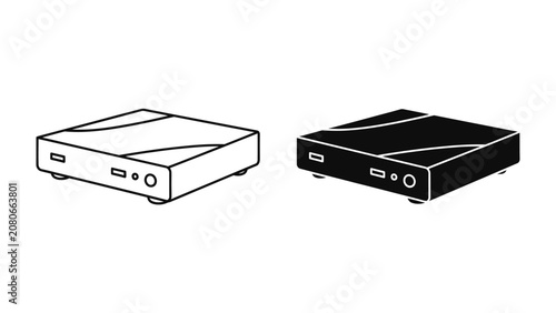 Cuadro en lienzo Set-top Box Icon: A simple and modern icon representing a set-top box, available in both line art and solid silhouette styles, perfect for technology or media-related designs