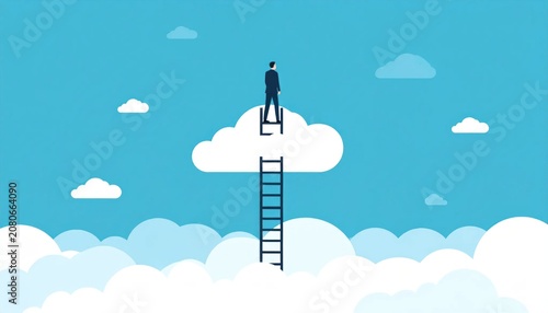 Businessman reaching new heights concept.