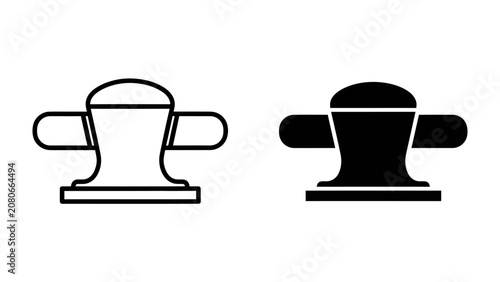 Photos Dock Cleats Icons: A graphic representation of two dock cleats, one outlined and one filled in black, symbolizing maritime and industrial utility