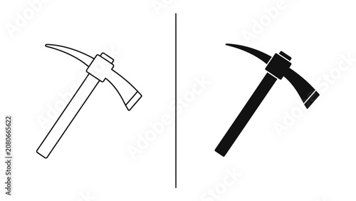 Konstfotografi Mining Tool Iconography: A stark visual comparison showcasing a pickaxe in both outline and solid silhouette form, representing industrial tools and their iconic representation
