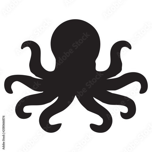 Abstract Octopus Tattoo Vector Illustration with Floral Background Silhouette Logo Design and Decorative Line Art Icon Sketch