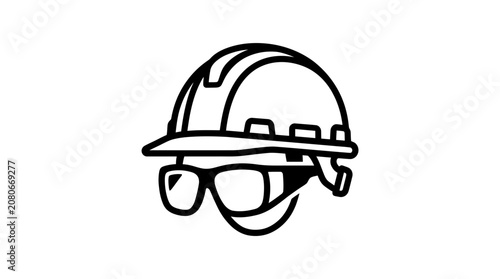 Construction Worker Icon: Hard Hat and Safety Glasses, Vector Illustration