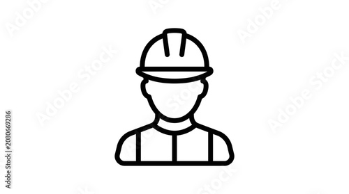 Construction worker icon, safety helmet and vest outline, engineering and labor symbol