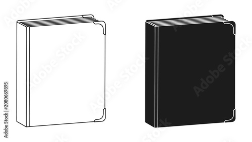 Foto Blank Books: A clean and simple graphic representation of two blank books, one white and one black, with decorative corner details