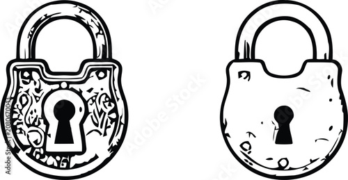 Quadro su tela Padlock Silhouette With Keyhole Black And White Vector Illustration On Transpare