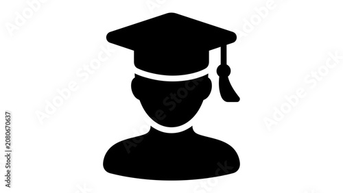 Graduation Icon: A black silhouette icon depicting a person wearing a graduation cap and gown, symbolizing academic achievement and the pursuit of knowledge.