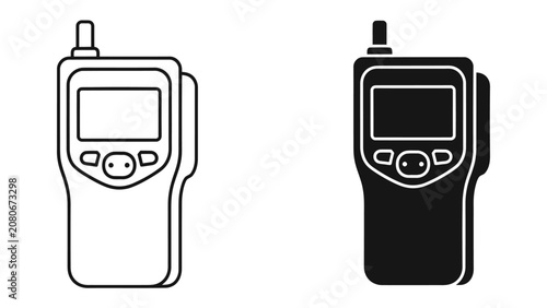Obraz na plátně Walkie-Talkie Icon Duo: A pair of walkie-talkie icons, one in outline and the other in silhouette, representing portable two-way radio communication