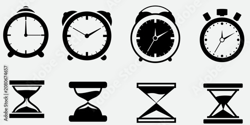 time icon set. time and clock thin line style icon. vector illustration