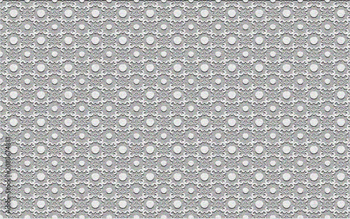 Intricate monochromatic floral and geometric decorative tile pattern with subtle grey relief texture for interior design wallpaper