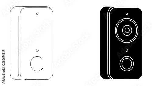 Doorbell Icon Set: A collection of modern doorbell icons, one in outline and the other in solid black silhouette, representing home security and accessibility technology.