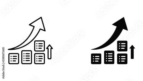 Business growth and document productivity progress icon set with business