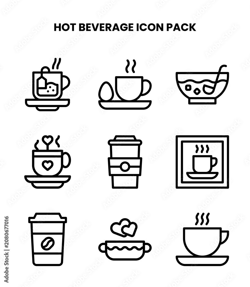 Obraz premium Hot Beverage Line Bundle Icons Pack