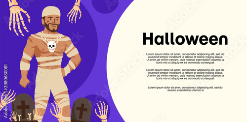 Foto scary ancient mummy walking with spooky hands rising background