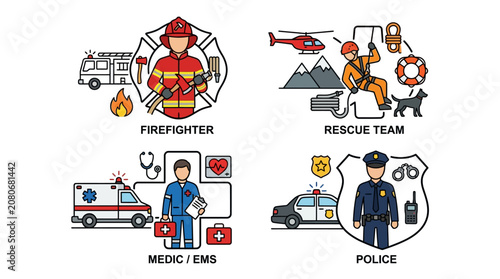 Tableau sur toile Collection of emergency services and first responder icons