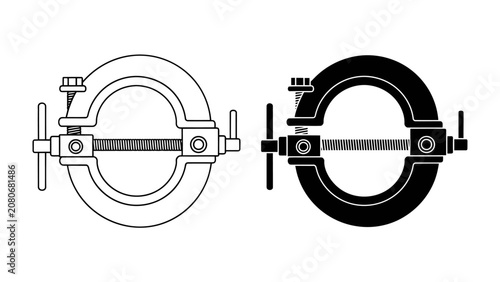 Foto Circular Clamp Tool: A set of two circular clamps, one outlined and one filled, showcasing their mechanical design with screw adjustments and handles