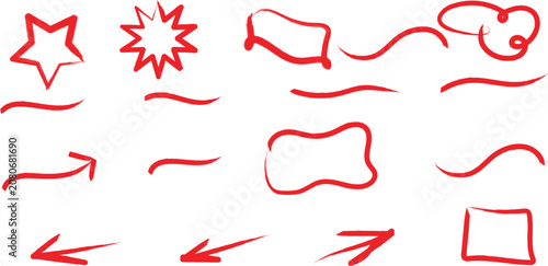Hand drawn circle line sketch set. Vector circular scribble doodle round circles for message note mark design element,Arrow, circle, underline marker hand pen set. Arrow line marker hand drawn brush