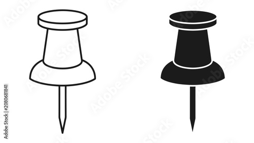 Canvastavla Two Push Pins: A simple graphic illustration featuring two push pins, one outlined in black and the other filled in solid black, ready for your design projects