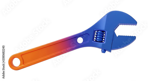 A vividly colored wrench with a gradient handle and metallic head isolated on transparent background