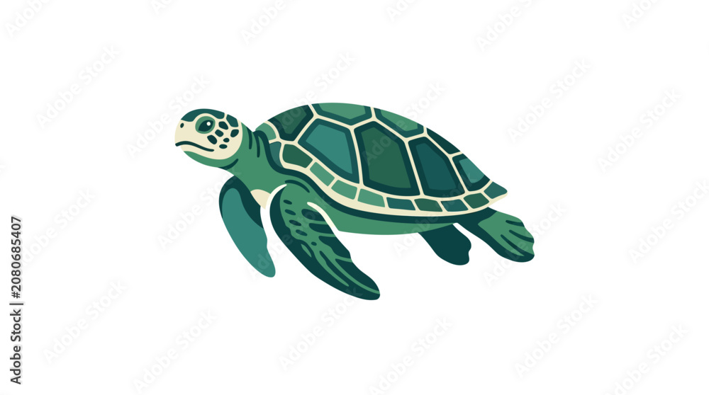 Fototapeta premium Green sea turtle vector cartoon illustration isolated on white