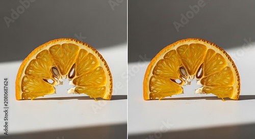 Two halves of fresh orange slices.