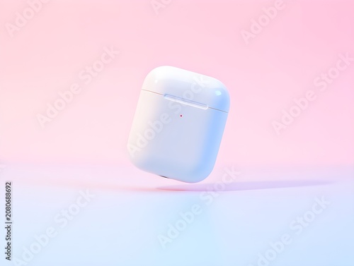 White wireless earbuds case floating in air