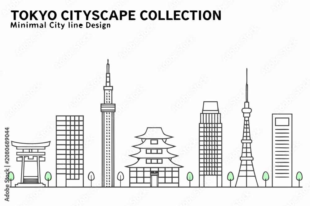 Fototapeta premium Tokyo Skyline Collection Minimal Line Art City Illustration On White Background