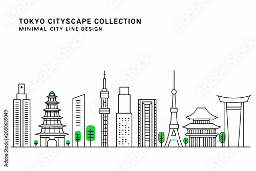 Tokyo Skyline Collection Minimal Line Art City Illustration On White