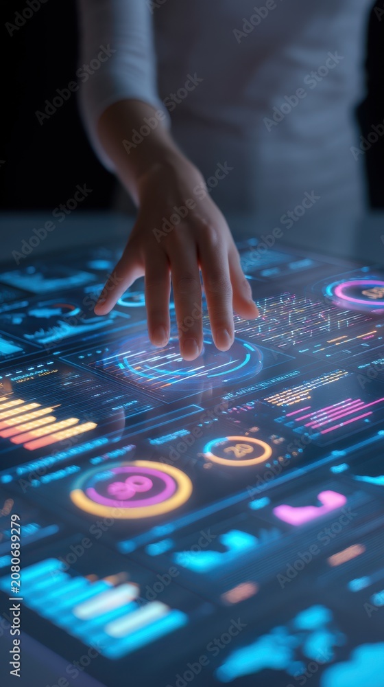 Naklejka premium Interactive futuristic digital touchscreen interface