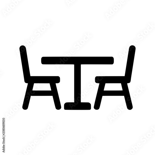 Dining table with two chairs outline icon on white background 