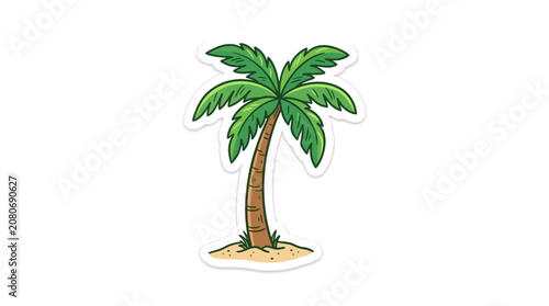 Cute cartoon palm tree sticker design on a white background.