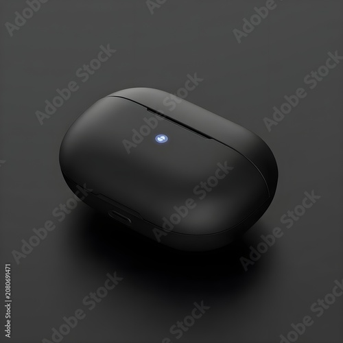 Black wireless earbuds with blue light