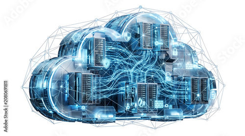 Advanced Digital Cloud Computing Infrastructure Featuring Interconnected Data Servers Network