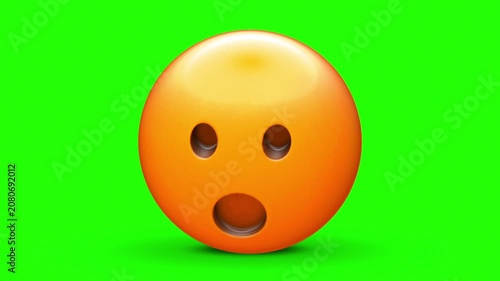 3D Shocked Bowling Ball Emoji Face with Large Open Mouth Hole 4k stock animation video on a green screen for chroma key background in video editing.