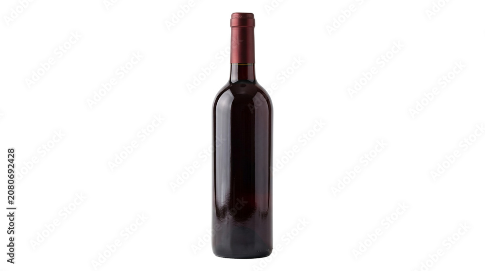 Fototapeta premium Elegant red wine bottle with dark glass and burgundy foil isolated on transparent background png mockup resource.