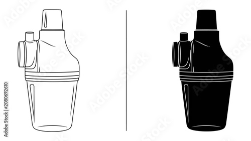Obraz na plátně Nebulizer Icons: A medical nebulizer depicted in both line art and silhouette, representing a device for administering medication as a fine spray