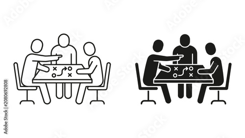 Business team analyzing strategic plan on tabletop map with strategy, planning