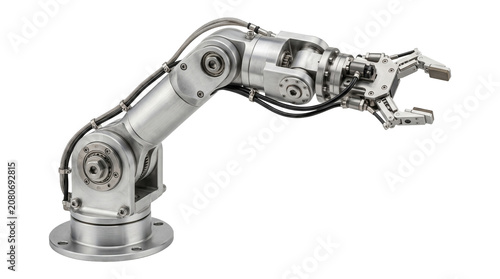 Foto Industrial robotic arm with manipulator gripper for automation manufacturing assembly and precision engineering tasks
