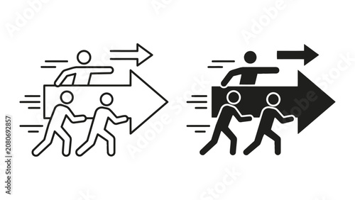Team pushing arrow concept for progress and productivity with teamwork, progress