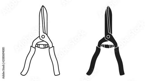 Foto Garden Shears Illustration: Two simplified illustrations of garden shears, one in outline and one in solid black, representing a common gardening tool
