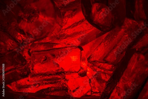 Canvastavla Dramatic Macro of Tube Ice Cubes Glowing in Intense Red Neon Light